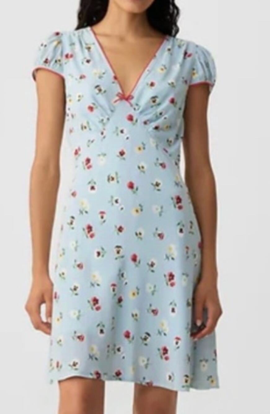 NWOT Gap × DÔEN Floral Mini Dress Blue Red Green Size 8